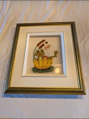 2/60$ Vintage Embroidery Frog in Yellow Flower Wall Art - Green, Yellow, Brown